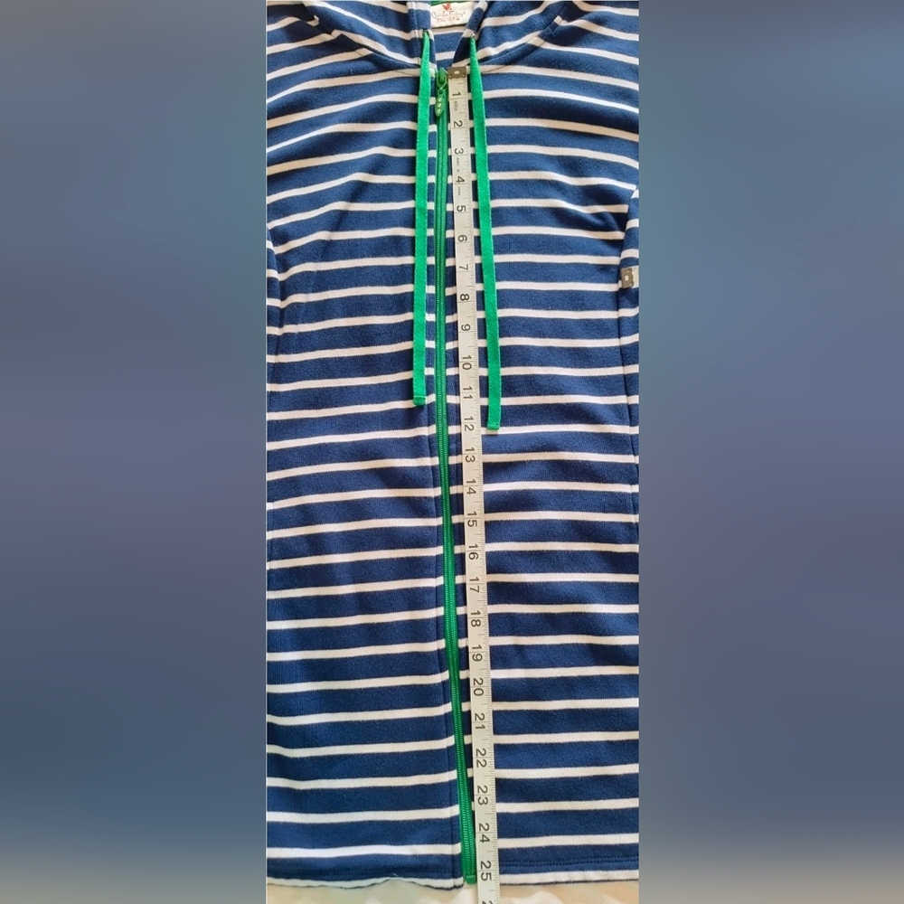 Hoodie Zip Vest 1X, Quacker Factory Y2K Blue Striped Sleeveless Slit pockets - Picture 5 of 9